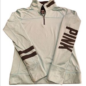 NWOT. Victoria's Secret PINK Sweatshirt Womens Small Blue Teal 1/4 Zip Mock Neck